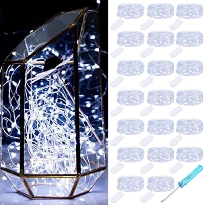 Image of 20 Pack LED Fairy Lights Battery Operated, 2M 20LED Mini String Powered, Powered Waterproof Indoor Outdoor for Jars, Christmas, Party, Bedroom (White)