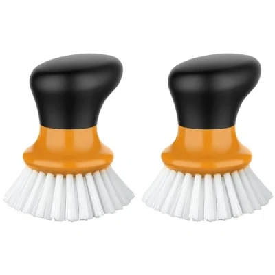 Image of MR.SIGA Palm Dish Brush with Ergonomic Handle, Kitchen for Pot Pan Plate Sink Cleaning, Orange, Pack of 2