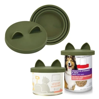 Image of OHMO Pet Can Tin Lids, Universal Size BPA Free Silicone Covers for Cat and Dog Food (70g,85g,200g,400g.etc.), Camouflage Green, 2 Pack