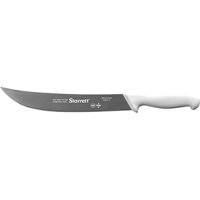 Image of Starrett Professional Stainless Steel Chefs Steak Knives Wide Curved Profile 10 inch (250mm) White Handle