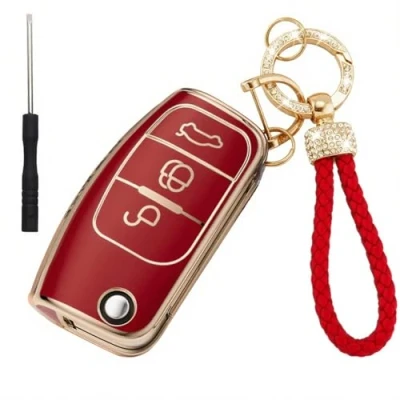Image of Asheyya Car Key Cover Cases Keychain for Ford 3, TPU Fob Compatible with Focus Fiesta Galaxy Kuga C Max S Mondeo MK4 (Red)
