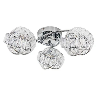 Image of MiniSun Modern 3 Way Chrome &amp; Clear Acrylic Jewel Intertwined Rings Design Flush Ceiling Light