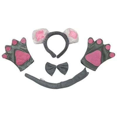 Image of Petitebelle Koala Headband Bowtie Tail Gloves 4pc Adult Costume (Gray, One Size)