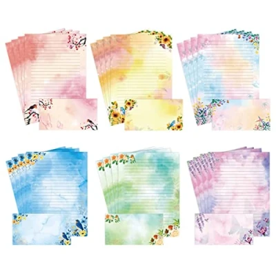 Image of Lined Stationary Paper and Envelopes Set A4 Size Floral Bird Watercolor with Letter Writing 48 Sheets + 24