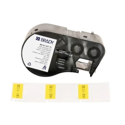 Image of Brady Self Laminating Vinyl Pre Sized Labels for Label Printer BMP41/BMP51/BMP53/M511 180 Adhesive Black on Yellow, Transparent (25,40 mm (W) x 38,10 (H)) M4 91 427 YL