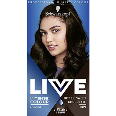 Image of Schwarzkopf LIVE Intense Colour Bitter Sweet Chocolate Permanent Hair Dye 089, Long Lasting In an brown Shade with Built Vibrancy Serum, dark for up to 100% Grey Coverage
