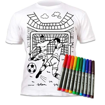 Image of Splat Planet Colour in Football T Shirt with 10 Non Toxic Washable Magic Colouring Pens and Wash Out (7 8 Years) White