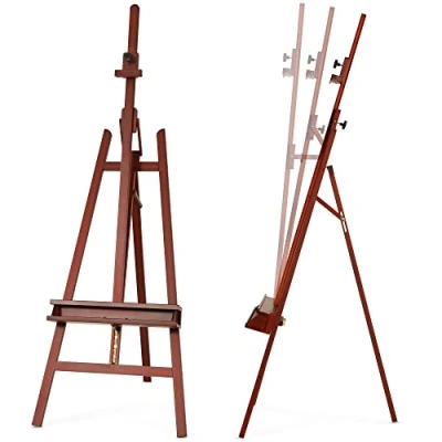 Image of VISWIN Inclinable A Frame Easel with Storage Tray, Hold Canvas Up to 125cm, Solid Beech Wood Artist Stand for Painting, Wooden Art Adults, Beginners, Students Walnut