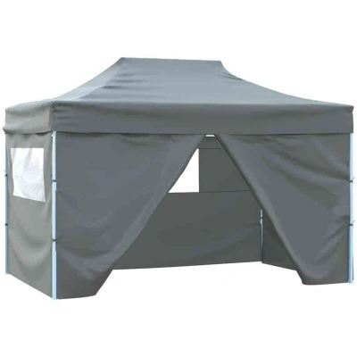 Image of vidaXL Professional Folding Party Tent with 4 Sidewalls 3x4 m Steel Anthracite