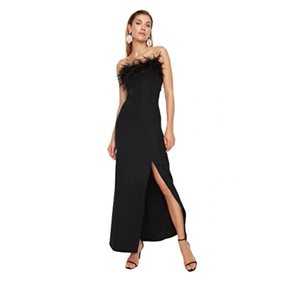Image of Trendyol Women Maxi Shift Fitted Woven Evening Dress Black