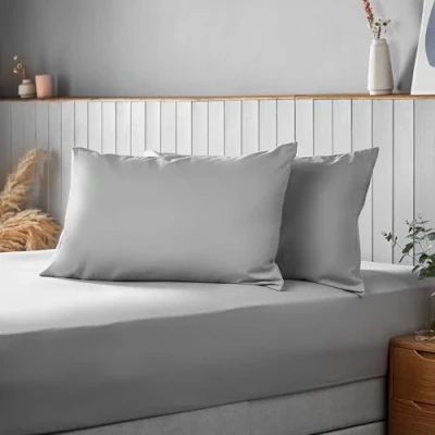 Image of Silentnight Supersoft Olive Pillowcase Pair Cosy &amp; Comfortable Delicate Smooth Touch Easy Care Microfibre Stylish Modern Bed Pillow Case Protector 2 Pack, Retain Shape Colour, Grey