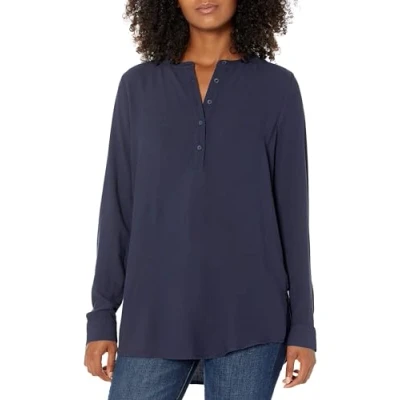 Image of Amazon Essentials Women&#039;s Long Sleeve Woven Blouse, Navy, S