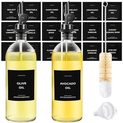 Image of Spaceneat Olive Oil Dispenser Bottle for Kitchen, Coffee Syrup Elegant Bottles Kitchen Glass Cooking Dispenser, Container, Cruet with Pourer Spout Set of 2pcs, Black