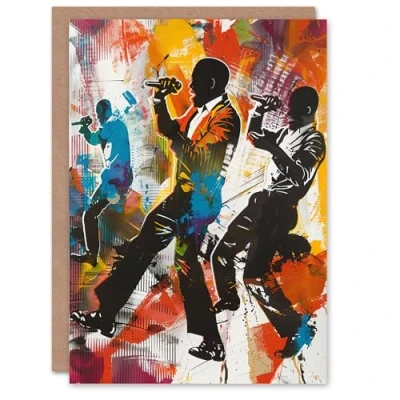 Image of Artery8 Bright Colourful Artwork Soul Singers Silhouette Greeting Birthday Card Him Her All Blank