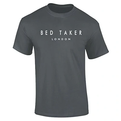 Image of Bed Taker Funny Slogan Designer Parody Mens T Shirt Charcoal Grey (L)