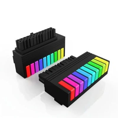 Image of Qustikuri Rainbow ARGB ATX 24 Pin 90 Degree Power Connector 5V 3Pin Adapter for Gaming PC Motherboard Supply (Black)