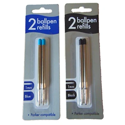 Image of Twin Pack Ballpoint Pen Refills Parker Compatible Black Or Blue Ink (Black)