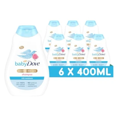 Image of Baby Dove Rich Moisture Shampoo Soothing &amp; Gentle For Newborns Infants, Tear Free with Mild Fragrance, Perfect Sensitive Dry Scalp, Skin Care Essentials, Daily Use 400ml, Pack of 6