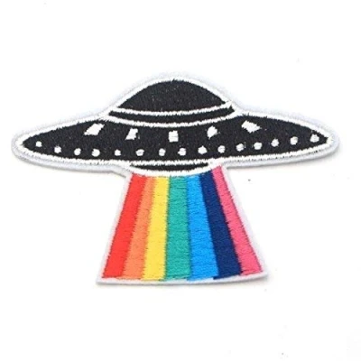 Image of Minimum Mouse UFO Rainbow Iron On Space Patch
