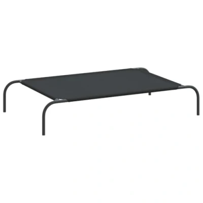 Image of vidaXL Raised Dog Bed, Black, 110 x 65 20 cm, Oxford Canvas and Steel, Outdoor Cooling Bed