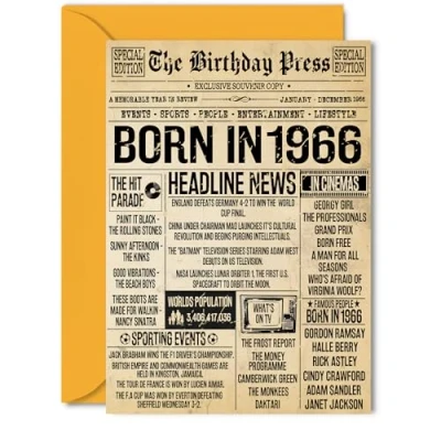 Image of 59th Birthday Card for Men Women Bday Press Newspaper 1966 Happy 59 Cards Husband Sister Nanny Cousin Grandad Daughter, 5x7 Inch Greeting