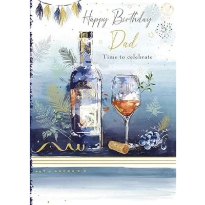 Image of Dad Birthday Card Bottle of Wine and Grapes with Foil Finish Eco Friendly Recyclable by Paper House