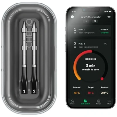 Image of CHEF iQ Sense Smart Wireless Meat Thermometer with 2 Ultra Thin Probes, Unlimited Range Bluetooth Thermometer, Digital Food for Remote Monitoring of BBQ, Grill, Oven