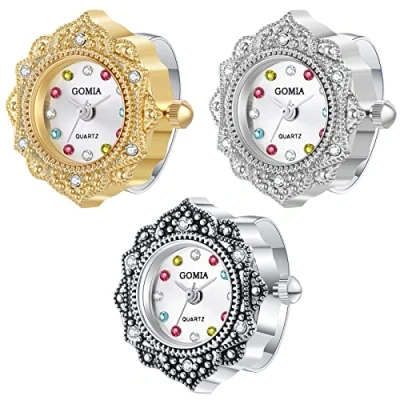 Image of JewelryWe Novelty Finger Watch Classic Round Colorful Dial Quartz Rings Adjustable Rhinetsone Ring Watch, for Mothers Day