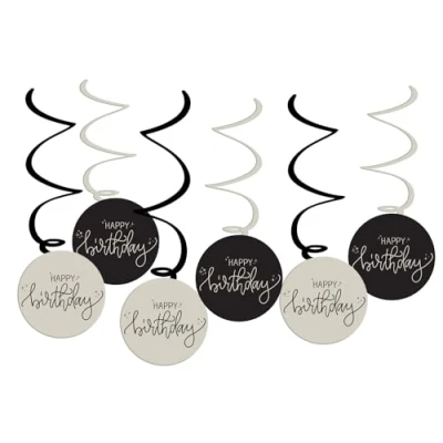 Image of Folat 68686 Black, Cream, Champagne Gold Hanging Crème Noir 6 Pieces an Elegant and Adorable Happy Birthday Decoration