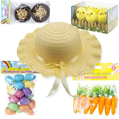 Image of AKH® Boys Easter Bonnet Complete Kit Set Make Your Own Hat Eggs Chicks Carrots Craft Nests with 32Pcs Supplies