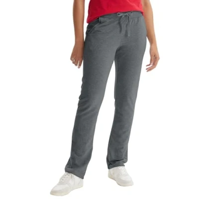 Image of Hanes Women&#039;s Pants, Lightweight Pants for Women, Open Botton Sweats, French Terry, 31&quot;, Charcoal Heather, Large