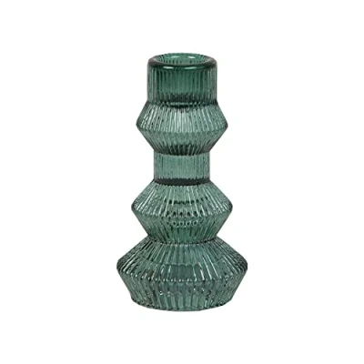 Image of Talking Tables Sage Glass Candlestick Holder Ribbed 3 Tier Taper Candle Stand For Christmas Table Decorations, Home Décor, Accessories, or Dinner Party, Birthday, Wedding, FOREST HOLD TALL GRN