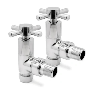 Image of Chrome Crosshead Angled Radiator Towel Rail Standard Valves Modern Central Heating (Pair) Multiple Finishes