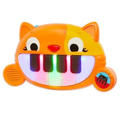 Image of B. Toys Mini Toy Keyboard Baby Piano Songs, Sounds &amp; Lights Sensory Meowsic 6 Months +