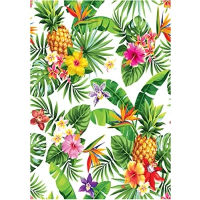 Image of 1 x A4 Printed Colourful Tropical Flower Pineapple Wallpaper Decor Icing Sheet Edible Cake Topper Decorated Perfect for Large Cakes