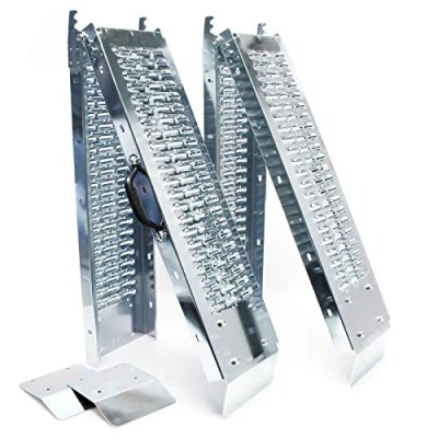 Image of 2x Foldable Loading Ramp Galvanised Steel Portable Scooter Quad 60x22.5cm 400kg (63x8.8&quot; 882lb)