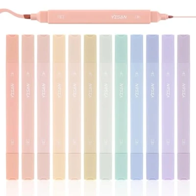 Image of YISAN Aesthetic Pastel Highlighter Pens,Double Tip Bible Highlighters and Pens No Bleed 12 Colors,70924