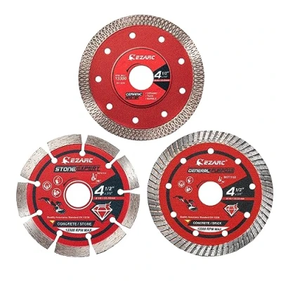 Image of EZARC 115mm Diamond Cutting Discs, 3PCS Blades, Saw Blades for Stone, Granite, Concrete, Porcelain, Ceramic, Granite Marble Tile (Mix Pack)