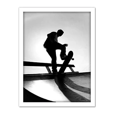 Image of Wee Blue Coo Skateboarding Skater Ramp Silhouette Artwork Framed Wall Art Print 18X24 Inch