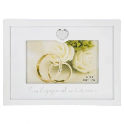 Image of Shudehill Giftware Silver &amp; White Heart Frame 6x4 Landscape Photo Mr Mrs or Engaged Wedding Gift Ideas (Engagement)