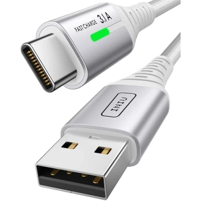 Image of INIU USB C Charger Cable 2m White 3.1A Type Fast Charging, Braided A to Phone USBC for iPhone 16 15 Pro Samsung Galaxy S22/S21/S20/S9 Huawei P9 Pixel 7/6 iPad etc.