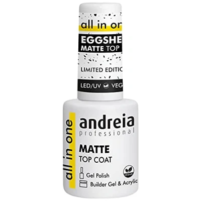 Image of Andreia Professional Eggshell Matte Top Coat Gel Polish with Black Pieces Soak Off Chip Resistant Finish Nail for Base and 10.5 ml