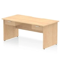Image of Impulse 1600 x 800mm Scalloped Edge Straight Office Desk Maple Top Panel End Leg Workstation 2 1 Drawer Fixed Pedestal