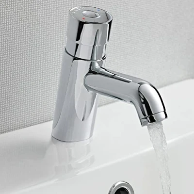 Image of Tampa Non Concussive Push Down Self Closing Round Chrome Basin Mono Mixer Tap