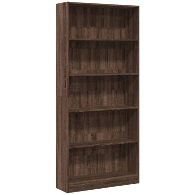 Image of vidaXL Bookcase Bookshelf Brown Oak, Engineered Wood, 80x24x176 cm Open Compartment Storage for Living Room, Bedroom, Office