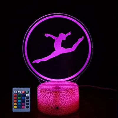 Image of HPBN8 Ltd Creative 3D Gymnastics Night Light USB Powered Remote Control Decor Table Desk Optical Illusion Lamps 7/16 Color Changing Lights LED Lamp Xmas Brithday Children Kids Toy Gift