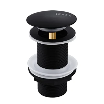 Image of KENES Black Pop Up Basin Waste Matte Sink Plug Slotted Click Clack Sprung Without Overflow for Bathroom
