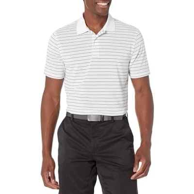 Image of Amazon Essentials Men&#039;s Slim Fit Quick Dry Golf Polo Shirt, White Stripes, XXL