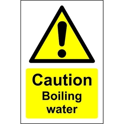 Image of Warning boiling water safety sign 1.2mm Rigid plastic 300mm x 200mm