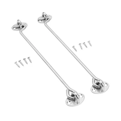Image of 2Pcs Cabin Door Hook and Eye Latch Lock Shed Gate Catch Silent Holder Stainless Steel (16 Inch 400mm)